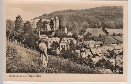 (79854) Foto AK Harz, Stolberg, Panorama mit Schloss 1957