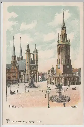 (72949) AK Halle, Saale, Marktkirche, Roter Turm, Händel Denkmal, bis 1905