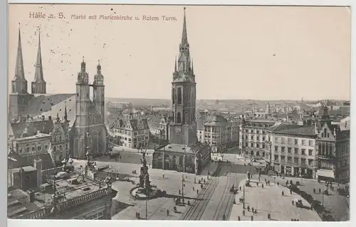 (70870) AK Halle a.d. Saale, Markt mit Marienkirche u. Rotem Turm, 1914