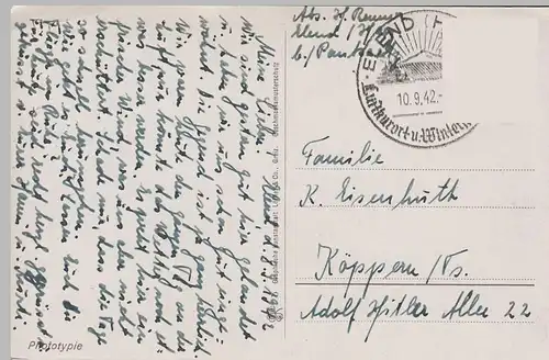 (67237) AK Elend, Harz, Hampes Hotel, Sonderstempel 1942