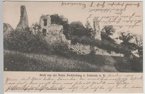 (65302) AK Gruß von der Ruine Stecklenburg bei Suderode, 1904