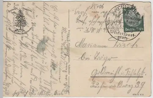 (64565) AK Schierke, Harz, Hotel Fürstenhöhe, Sonderstempel 1939