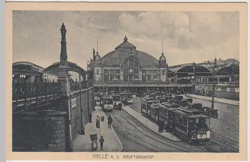 (62781) AK Halle a.d. Saale, Hauptbahnhof, Straßenbahn Haltestelle, vor 1920