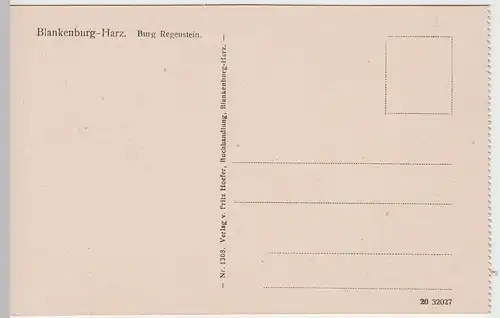 (53206) AK Blankenburg am Harz, Burg Regenstein, Oberburg m. Bergfried, vor 1945