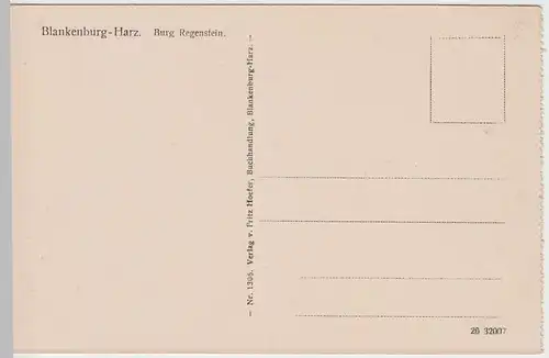 (53203) AK Blankenburg am Harz, Burg Regenstein, Oberburg u. Bergfried, vor 1945