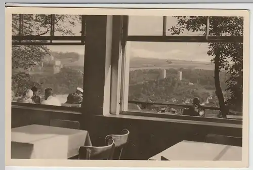 (39591) Foto AK Bad Kösen, Rudelsburg u. Saaleck, Blick vom Himmelreich 1955