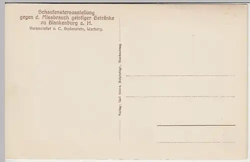 (24380) AK Blankenburg, Harz, Schaufenster Missbrauch von Alkohol, vor 1945