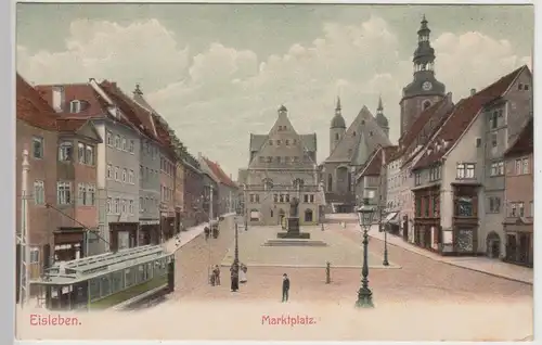(114632) AK Eisleben, Marktplatz m. Straßenbahn 1908
