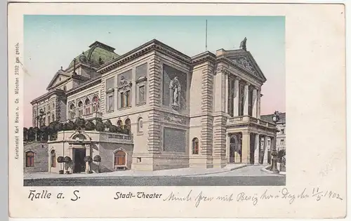 (114282) AK Halle a.S., Stadt-Theater, Fenster leuchten vor 1905