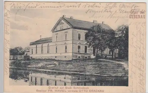 (113557) AK Gruß aus Elbenau, Schönebeck, Gasthof zur Stadt Schönebeck 1909