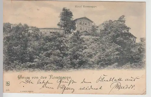 (112894) AK Gruss von der Rosstrappe, Hotel, Bahnpost  1901