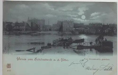 (112892) AK Gruss aus Schönebeck a. Elbe, Panorama, Mondscheinkarte 1898