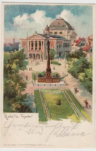 (112791) Künstler AK Halle a.S., Theater, Bahnpost 1900