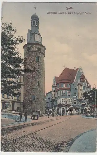 (111794) AK Halle, Saale, Leipziger Turm, Ecke Leipziger Straße, um 1909