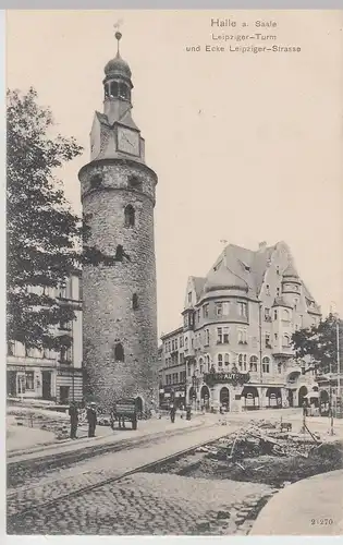 (109332) AK Halle, Saale, Leipziger Turm, Straßenarbeiten, Ecke Leipziger Straße