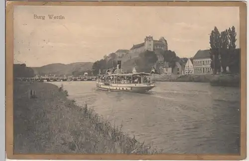 (108432) AK Burg Wettin, Saale, Fahrgastschiff, Goldrand 1927