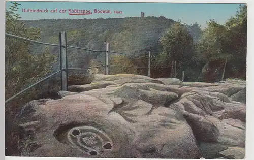 (106655) AK Bodetal im Harz, Hufeindruck auf der Roßtrappe, 1910er