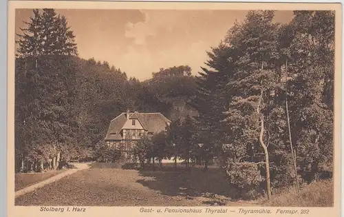 (105161) AK Stolberg, Harz, Südharz, Gasthaus Thyratal, Thyramühle, vor 1945