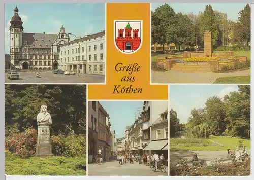 (102819) AK Köthen, Anhalt, Mehrbildkarte, Hubertusteich, Markt, Rathaus 1987