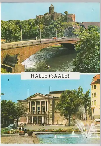 (102707) AK Halle, Saale, Mehrbildkarte, Burg Giebichenstein, Theater, 1975