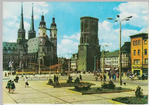 (102705) AK Halle, Saale, Roter Turm ohne Spitze, Straßenbahn, Marktkirche 1971