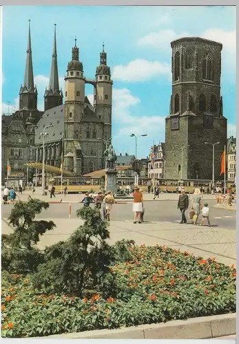 (102701) AK Halle, Saale, Roter Turm ohne Spitze, Marktkirche, Straßenbahn 1973