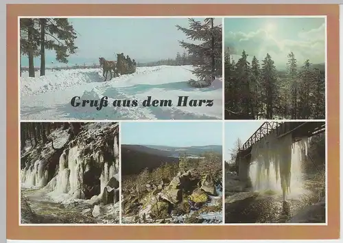 (102687) AK Harz, Mehrbildkarte, Wintermotive, Pferdeschlitten 1988