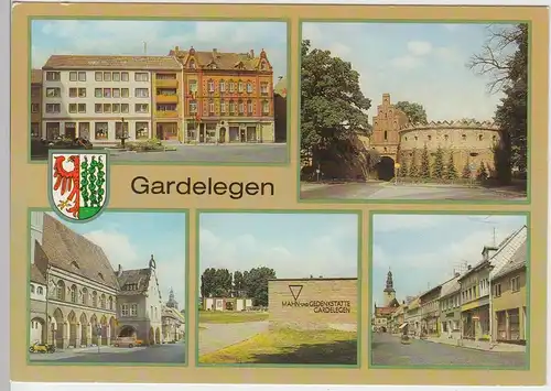 (102612) AK Gardelegen, Mehrbildkarte, Salzwedeler Tor, Markt 1988