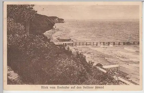 (96778) AK Rügen, Sellin, Strand, Seebrücke, Blick vom Hochufer 1929