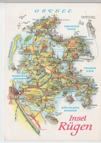 (87089) AK Wanderkarte, Landkarte Insel Rügen 1976