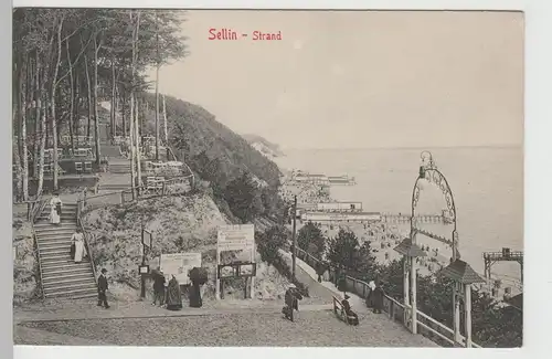 (77651) AK Sellin auf Rügen, Strand mit Kurgarten, um 1906