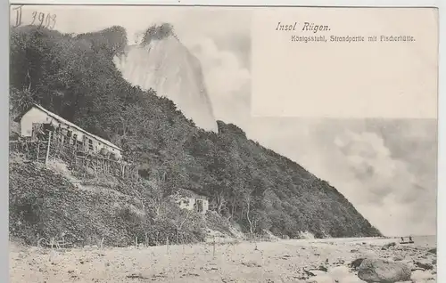 (76239) AK Rügen, Königsstuhl, Strand mit Fischerhütte, bis um 1905