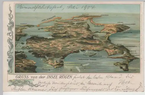 (76238) Künstler AK Gruß von der Insel Rügen, Panoramakarte 1904