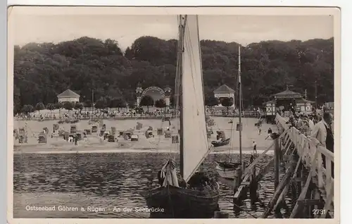 (109638) Foto AK Göhren, Rügen, Seebrücke, Segelboot, Pavillon, Strandkörbe 1932