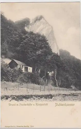 (109335) AK Rügen, Stubbenkammer, Strand, Fischerhütte, Königsstuhl 1903