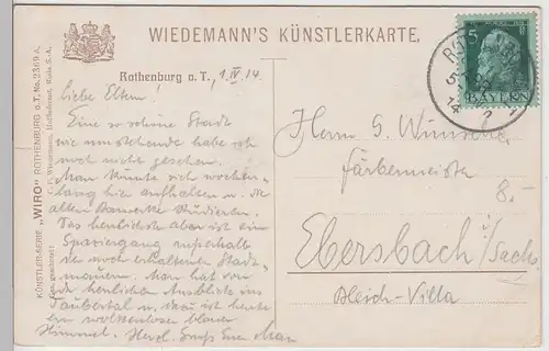 (101388) Künstler AK Rothenburg ob der Tauber, Panorama 1914