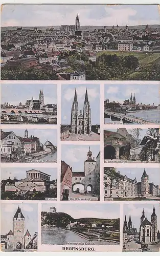 (107003) AK Regensburg, St. Emmeranskirche, Brückenkopf, Schloss, Neupfarrkirche