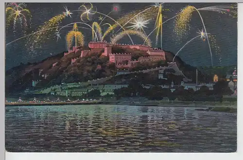 (97939) AK Ehrenbreitstein, Festung im Feuerwerk, 1913