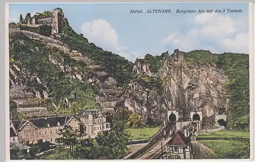 (97498) AK Ahrtal, Altenahr, drei Tunnel, Burg Are, vor 1945