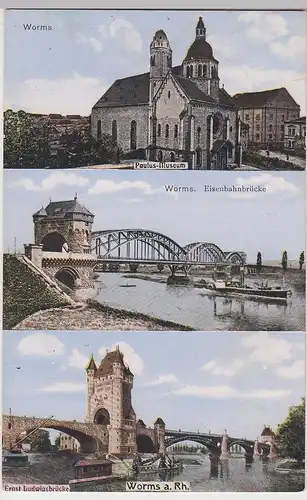 (95760) AK Worms, Paulusmuseum, Eisenbahnbrücke, Ernst-Ludwigsbrücke
