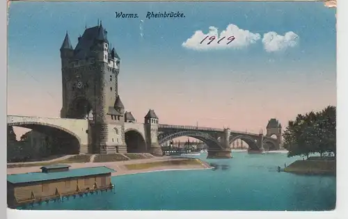 (94878) AK Worms, Rheinbrücke, 1919