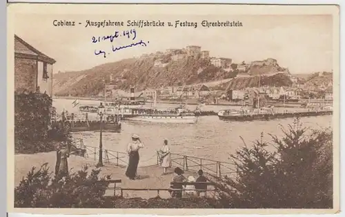 (8750) AK Koblenz, Schiffsbrücke, Festung Ehrenbreitstein 1919