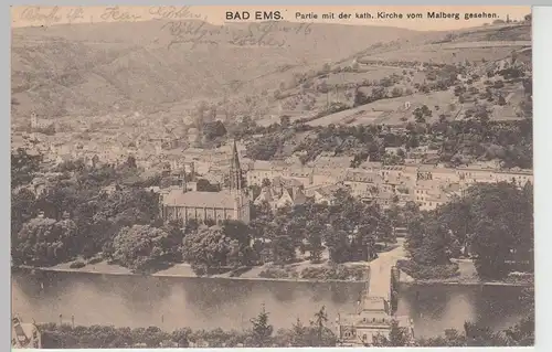 (85327) AK Bad Ems, Partie mit kath. Kirche vom Malberg aus, 1920