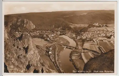 (8368) Foto AK Bad Münster am Stein, Blick vom Rotenfels 1933