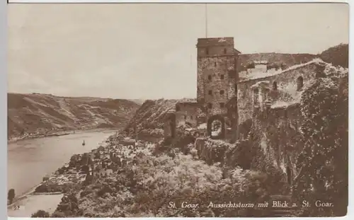 (8220) Foto AK St. Goar, Aussichtsturm, Burg Rheinfels, vor 1945