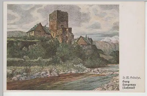 (79442) Künstler AK H. R. Schulze: Burg Langenau im Lahntal, vor 1945