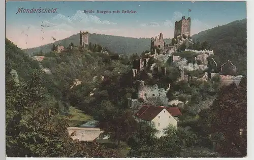 (78990) AK Manderscheid, Beide Burgen mit Brücke, 1914