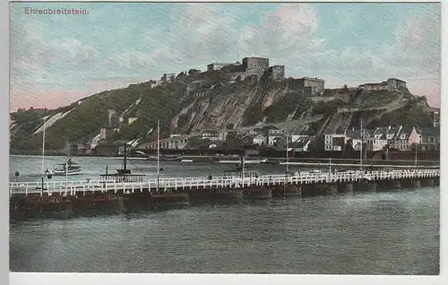 (78853) AK Koblenz, Festung Ehrenbreitstein mit Schiffsbrücke, vor 1920