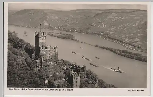 (78436) Foto AK Ruine Sooneck m. Blick auf Lorch, vor 1945