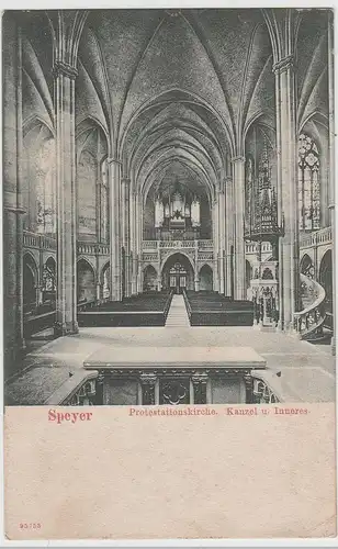 (77220) AK Speyer, Protestationskirche, Inneres mit Kanzel 1908